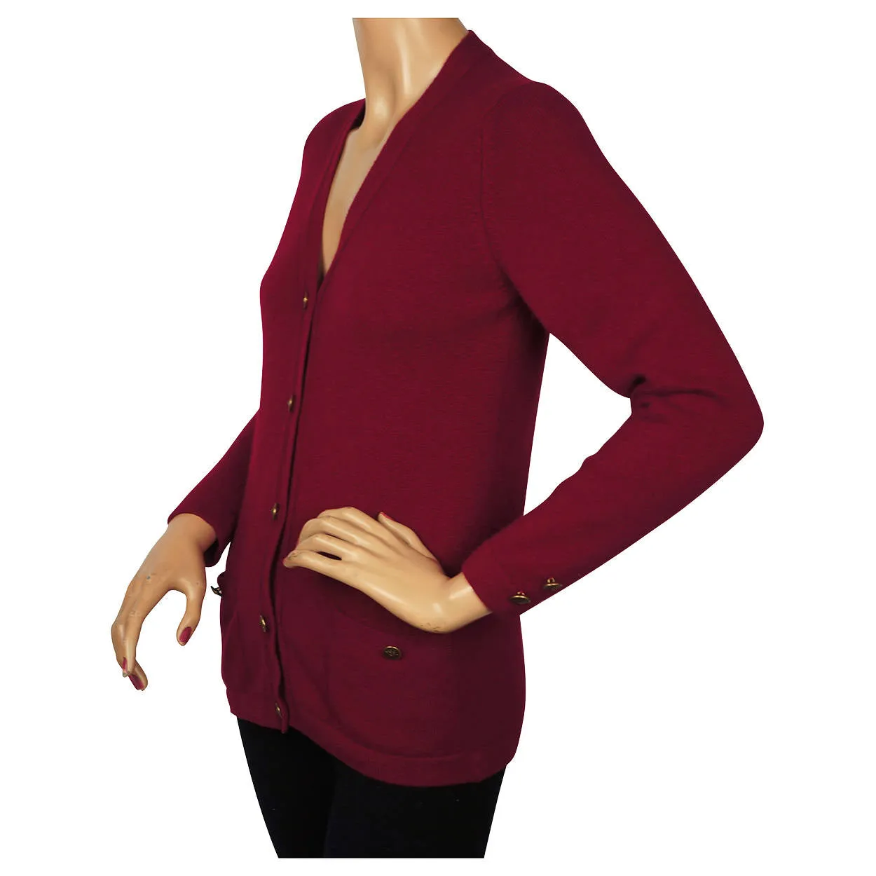 Vintage 1960s Ballantyne Scottish Cashmere Sweater Wine Red Cardigan M