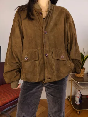 Vintage suede leather bomber jacket XL | Paul Smith khaki green brown coat unisex men