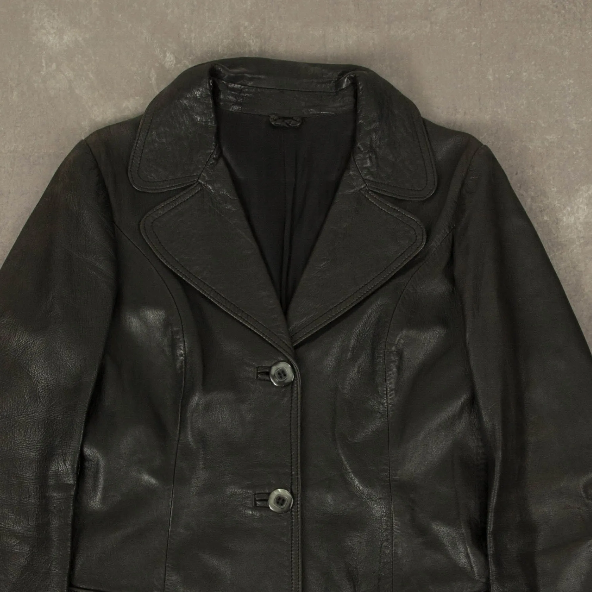 WOMEN'S VINTAGE 1980S LEATHER TRENCH COAT JACKET - MEDIUM