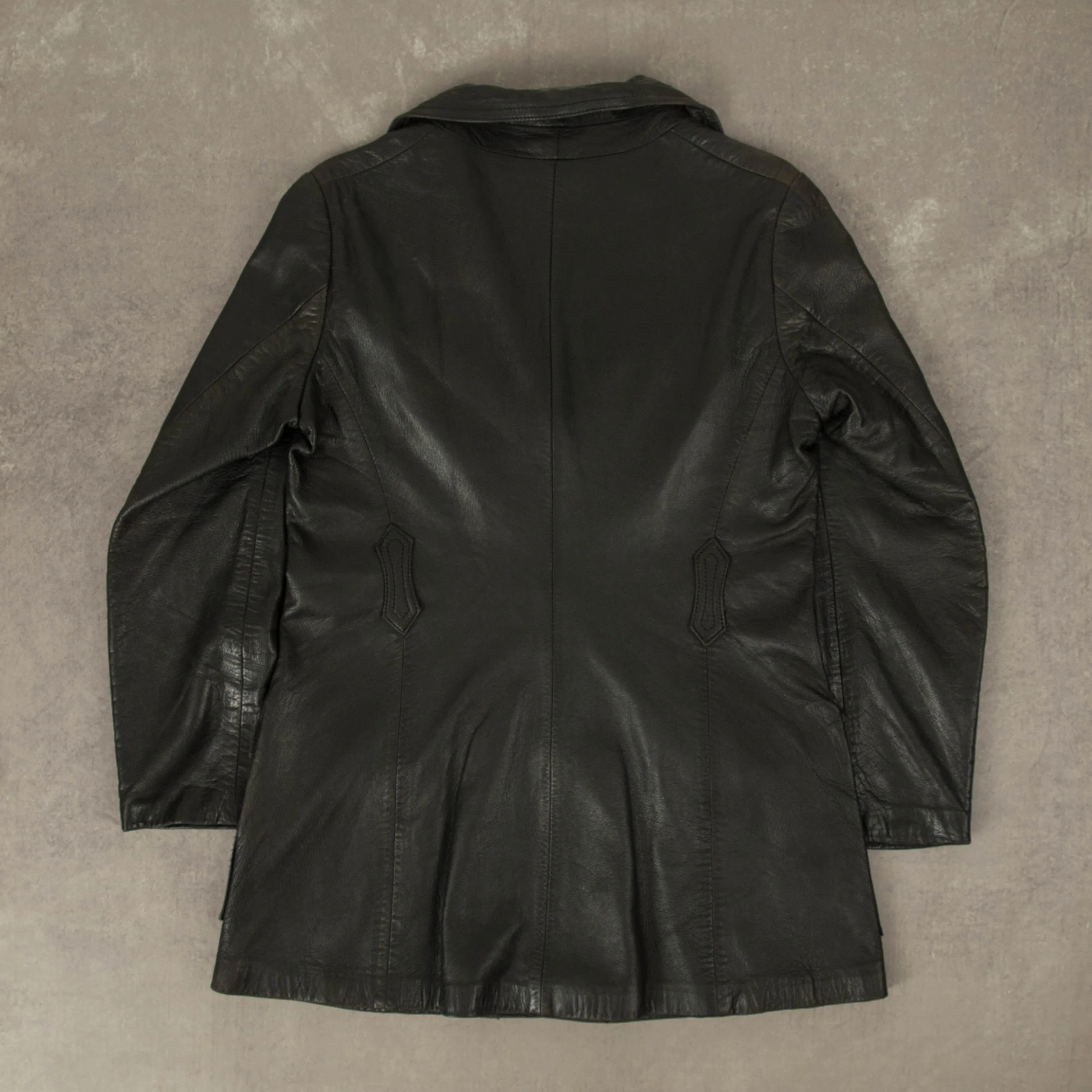 WOMEN'S VINTAGE 1980S LEATHER TRENCH COAT JACKET - MEDIUM