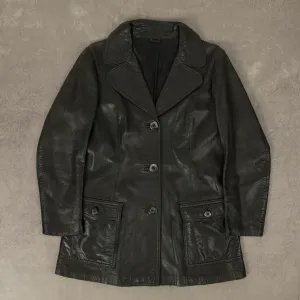 WOMEN'S VINTAGE 1980S LEATHER TRENCH COAT JACKET - MEDIUM