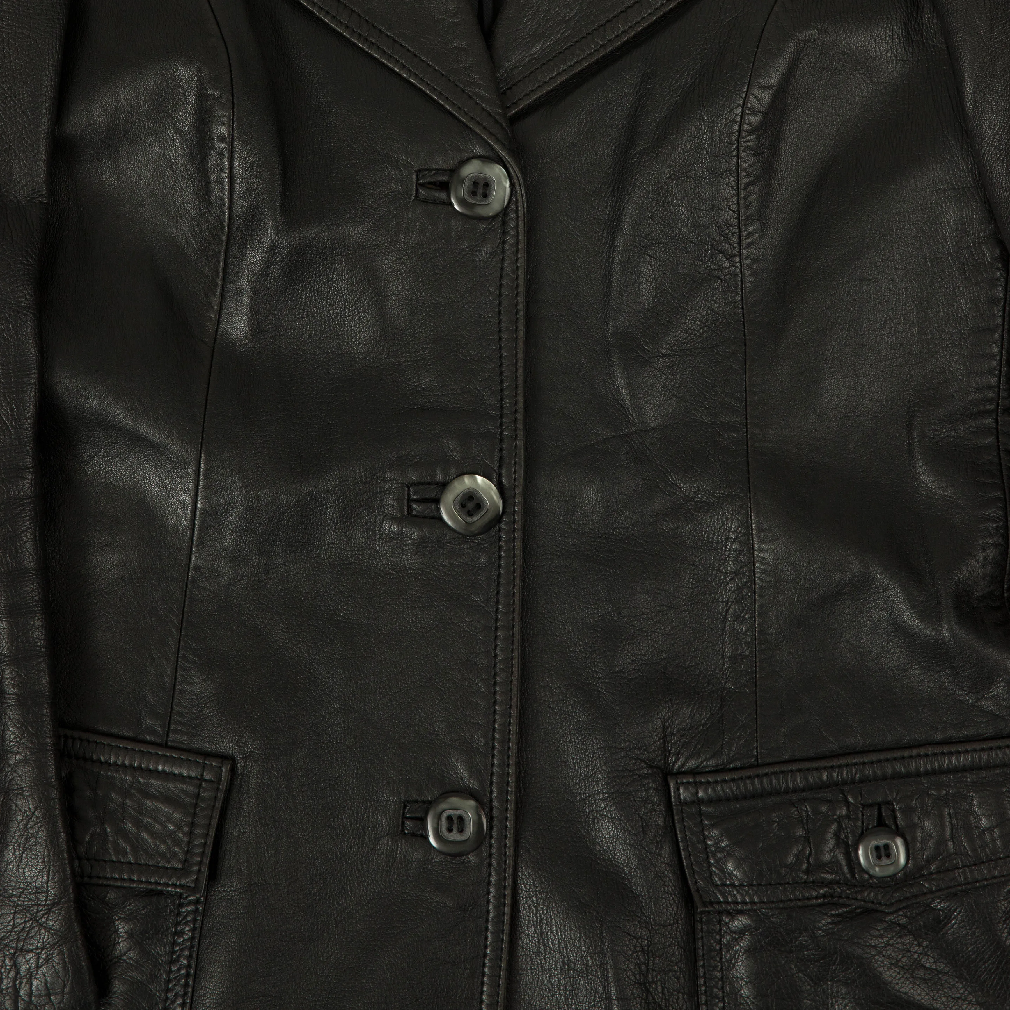 WOMEN'S VINTAGE 1980S LEATHER TRENCH COAT JACKET - MEDIUM