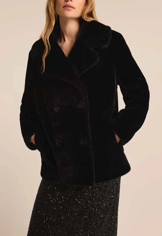 Z Supply - Gem Double Breasted Fur Coat Black