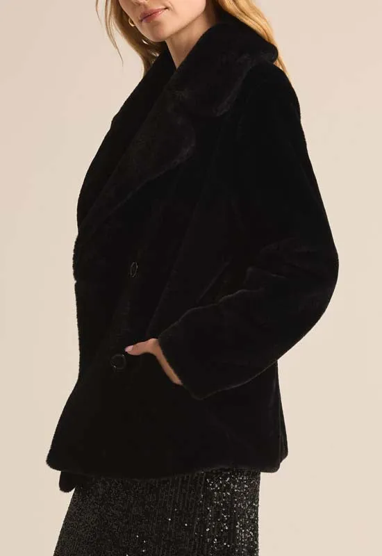 Z Supply - Gem Double Breasted Fur Coat Black